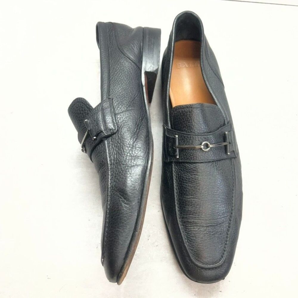 Bally Switzerland Styleflex Black Pebbled Leather Horsebit Loafers Mens Size 13D